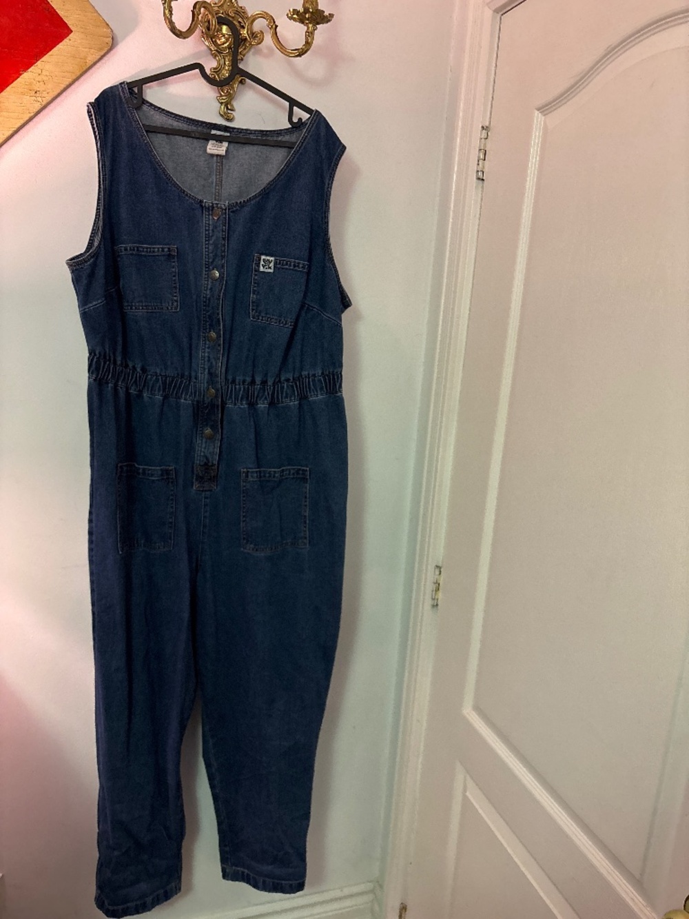 Lucy and Yak Juni organic cotton blue denim boilersuit sleeveless UK24 US20